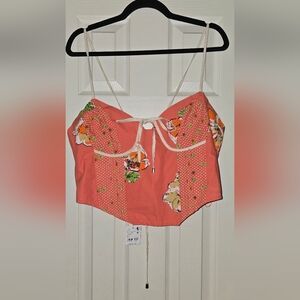 Women's XL Free People Floral Crop Top Boho Cottagecore Summer Beach Feminine